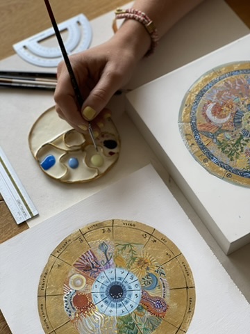 Pintando mandalas astrológicos detallados